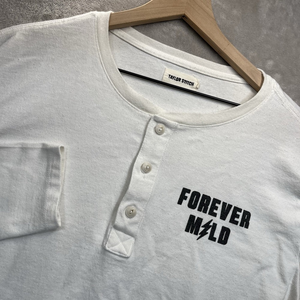Taylor Stitch Henley Shirt Men's 44 XL White Heavy Bag Cotton Blend